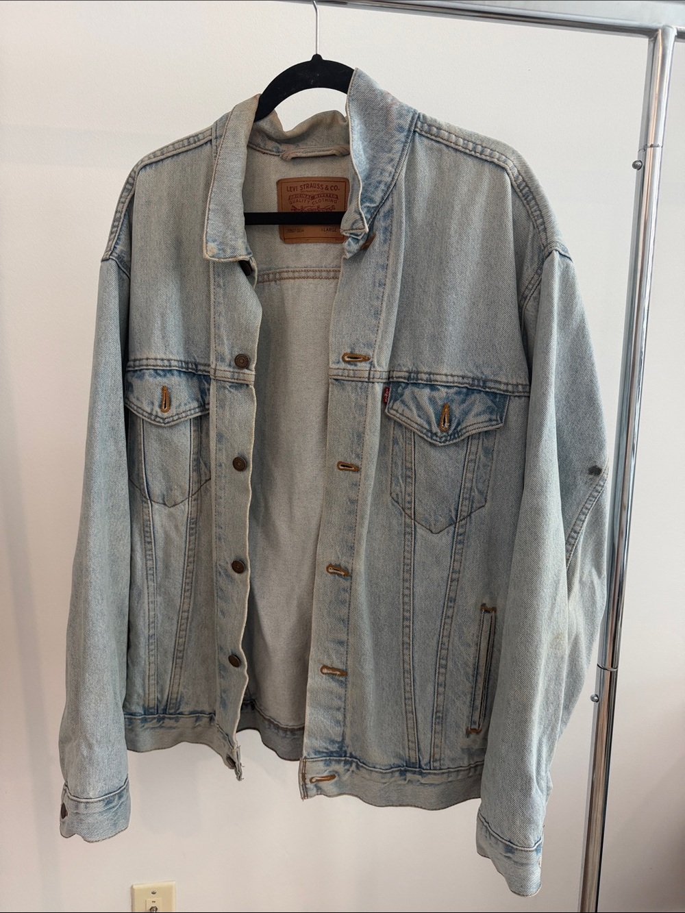 VINTAGE Levi's Light Wash Denim Bomber-Style Jacket - Light Blue
